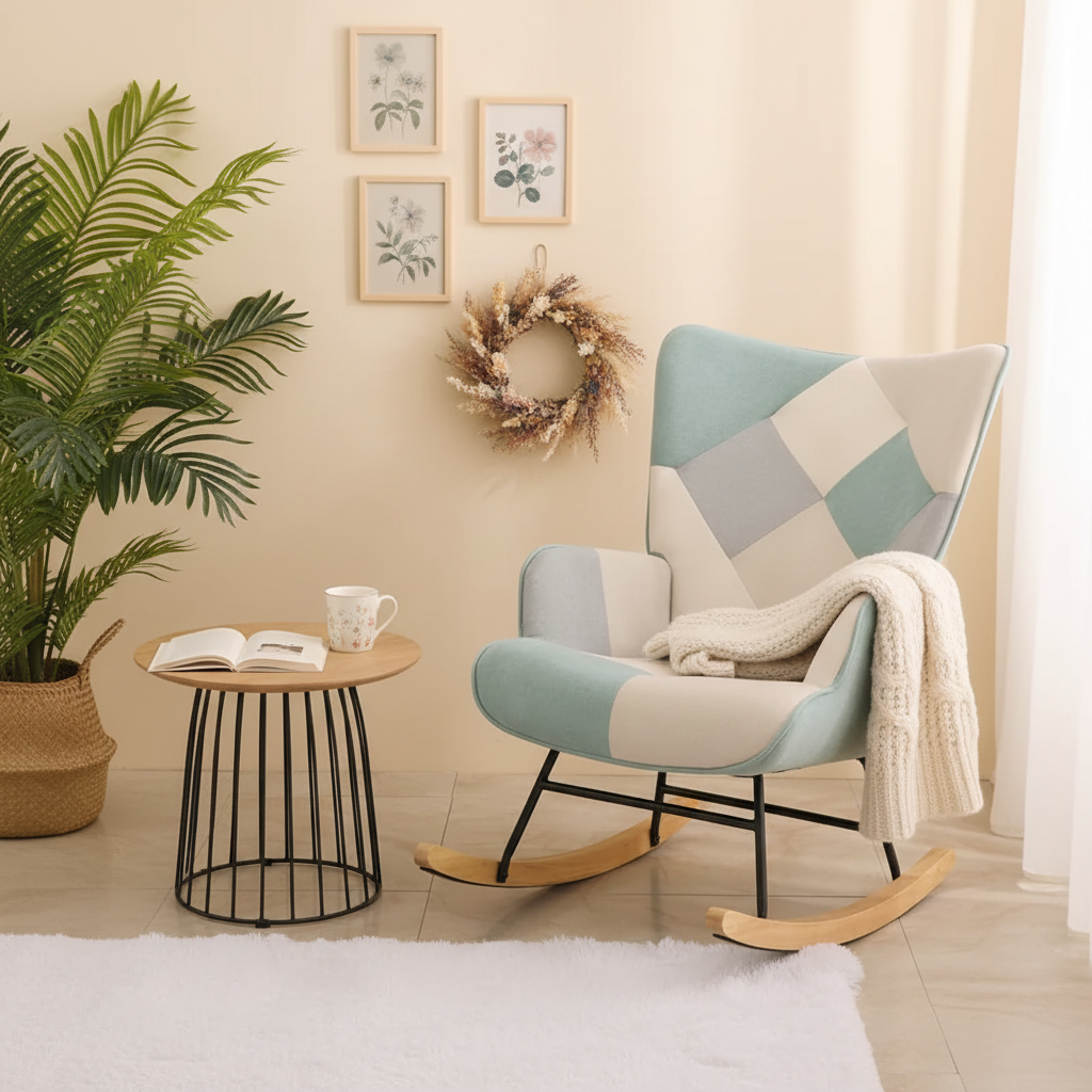 Mid Century Fabric Rocker Chair