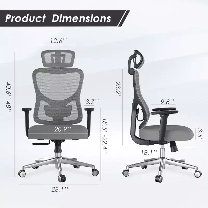 Ergonomiczny fotel biurowy z siatki i zagłówkiem, regulowanym podparciem lędźwiowym i podłokietnikami, fotel gamingowy z wysokim oparciem do biura i domu