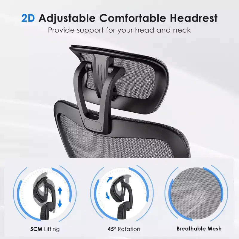 Sedia da ufficio ergonomica in rete con poggiatesta, supporto lombare e braccioli regolabili, schienale alto, per gaming, ufficio e casa