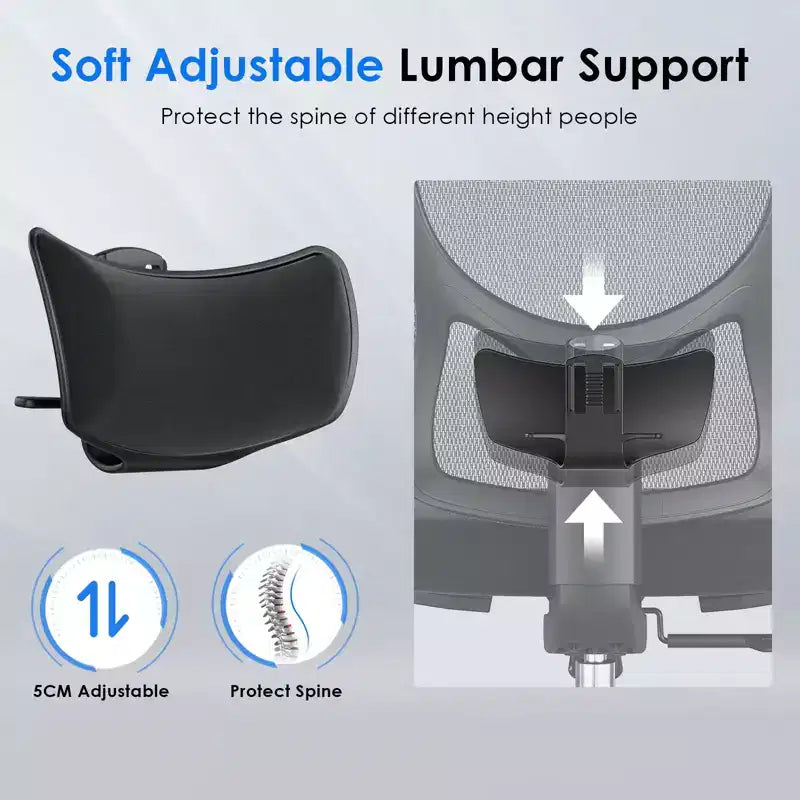Sedia da ufficio ergonomica in rete con poggiatesta, supporto lombare e braccioli regolabili, schienale alto, per gaming, ufficio e casa