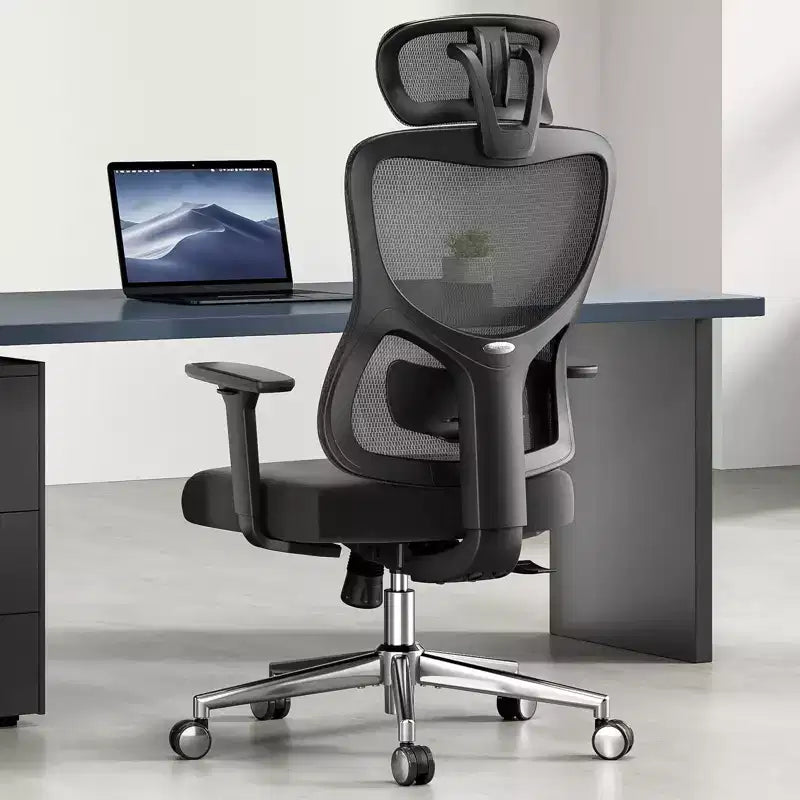 Ergonomiczny fotel biurowy z siatki i zagłówkiem, regulowanym podparciem lędźwiowym i podłokietnikami, fotel gamingowy z wysokim oparciem do biura i domu