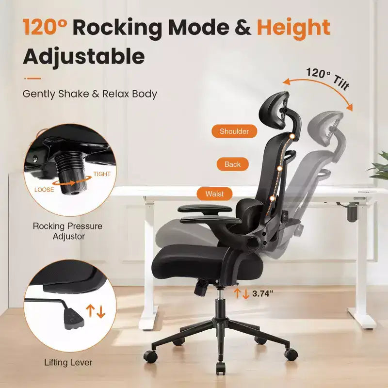 Ergonomiczny fotel biurowy z regulowanym podparciem lędźwiowym, fotel gamingowy z siatkowym zagłówkiem, fotel komputerowy do domu i biura