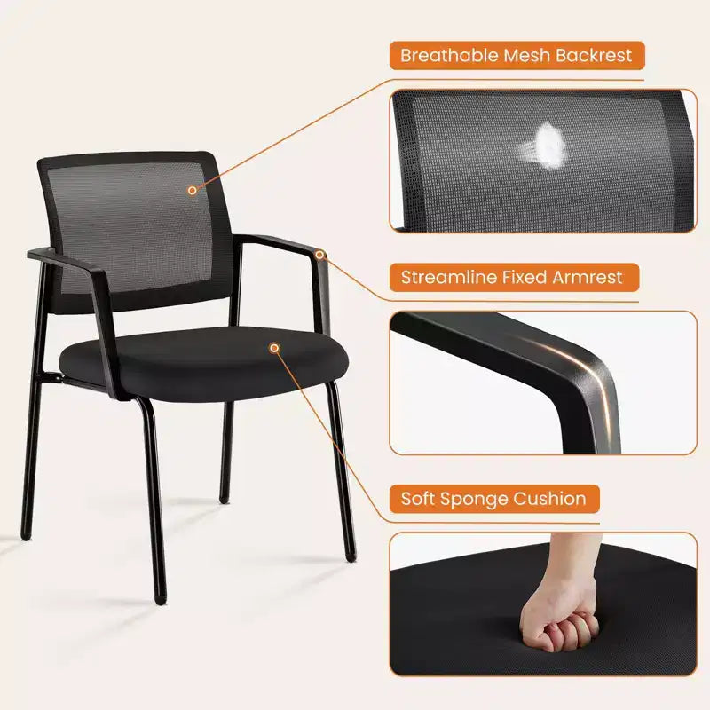 Sedia a gambe incrociate in rete senza ruote, set da 1, sedia da ufficio con supporto lombare e gambe in metallo, sedia da gaming per ufficio