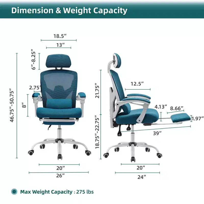 Ergonomiczny fotel biurowy z wysuwanym podnóżkiem, fotel gamingowy