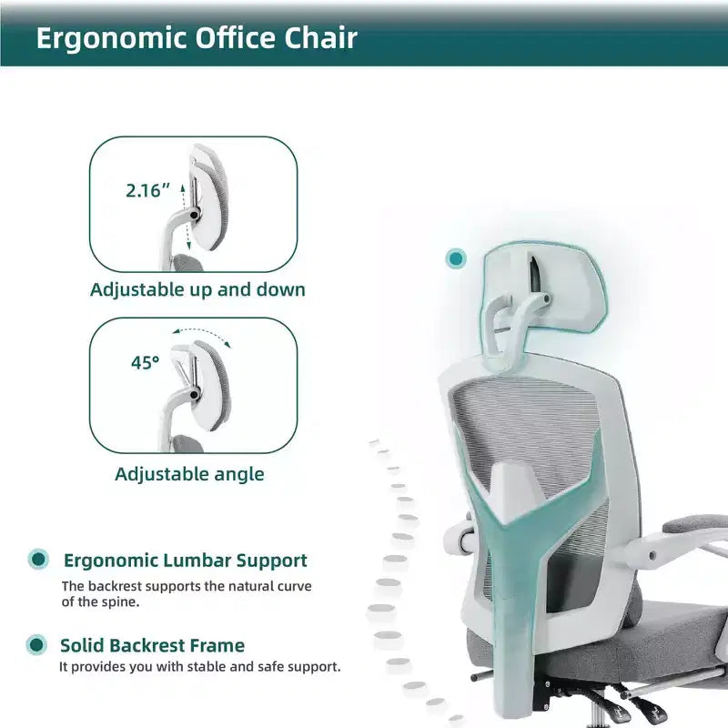 Ergonomiczny fotel biurowy z wysuwanym podnóżkiem, fotel gamingowy