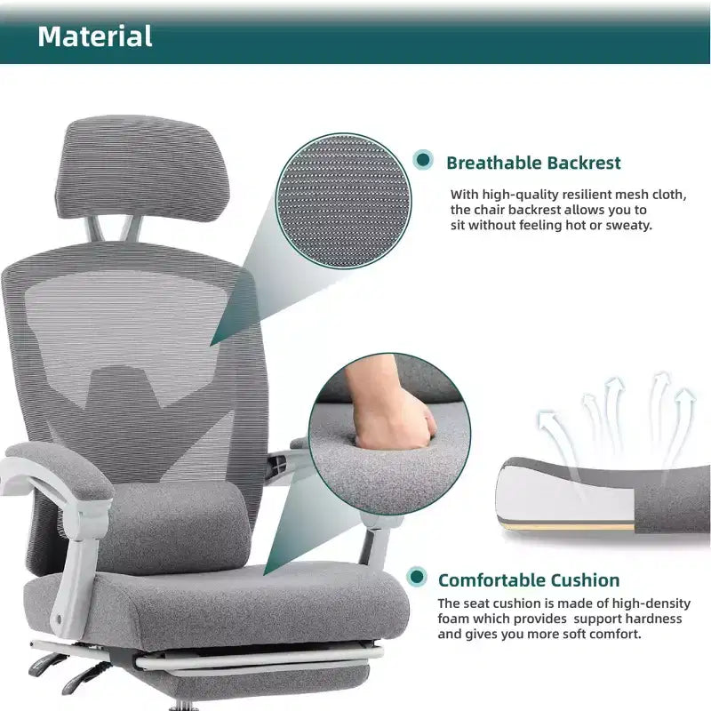 Ergonomiczny fotel biurowy z wysuwanym podnóżkiem, fotel gamingowy