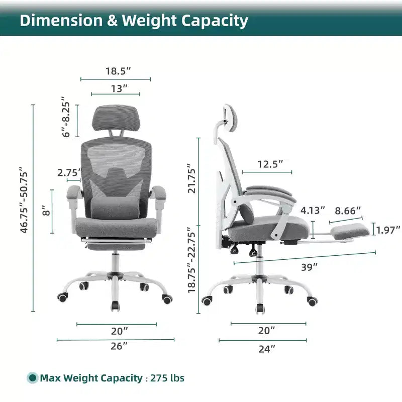 Ergonomiczny fotel biurowy z wysuwanym podnóżkiem, fotel gamingowy