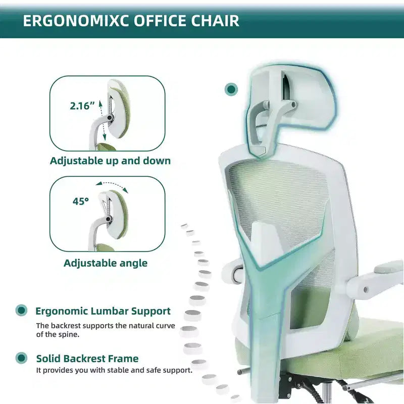 Ergonomiczny fotel biurowy z wysuwanym podnóżkiem, fotel gamingowy