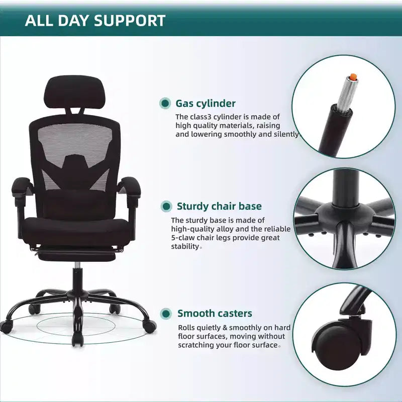 Sedia da ufficio ergonomica con poggiapiedi retrattile, sedia da gaming