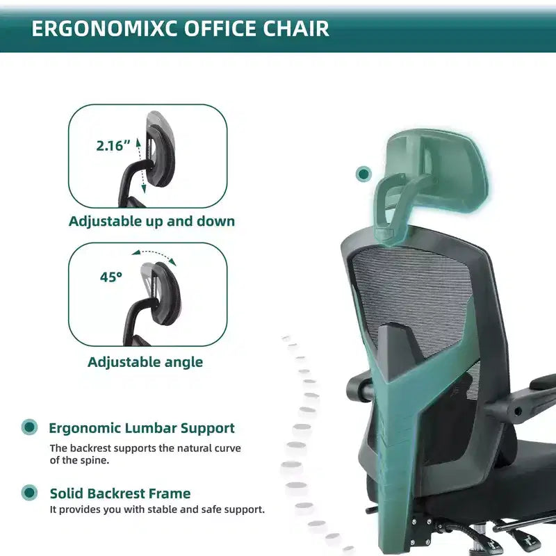 Ergonomiczny fotel biurowy z wysuwanym podnóżkiem, fotel gamingowy