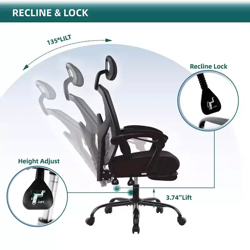 Ergonomiczny fotel biurowy z wysuwanym podnóżkiem, fotel gamingowy