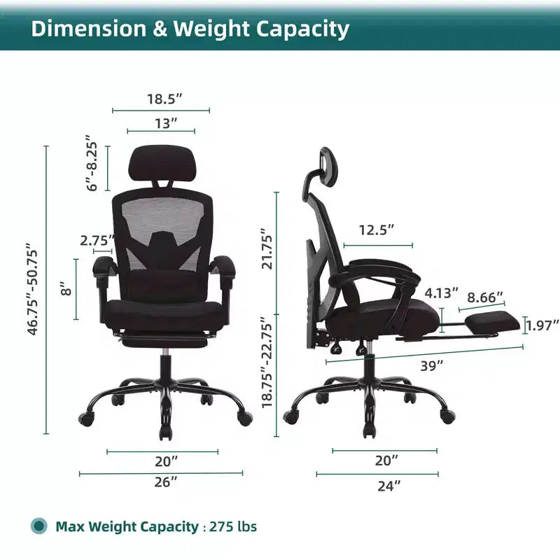 Ergonomiczny fotel biurowy z wysuwanym podnóżkiem, fotel gamingowy