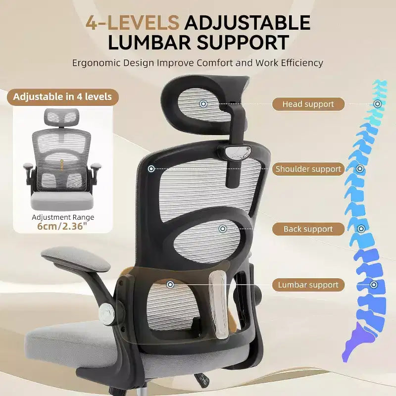 Sedia ergonomica da scrivania - sedia da ufficio in rete con ruote per casa, sedia da gaming per computer con schienale alto e poggiatesta regolabile per casa e ufficio, grigia