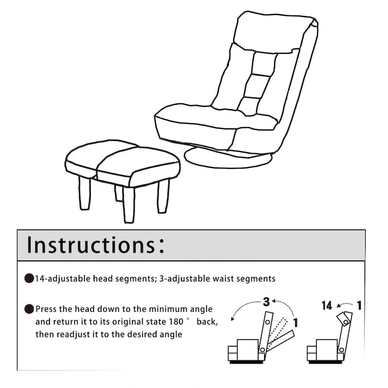 Navy Armless Swivel Recliner with Ottoman, Adjustable Headrest, Backrest