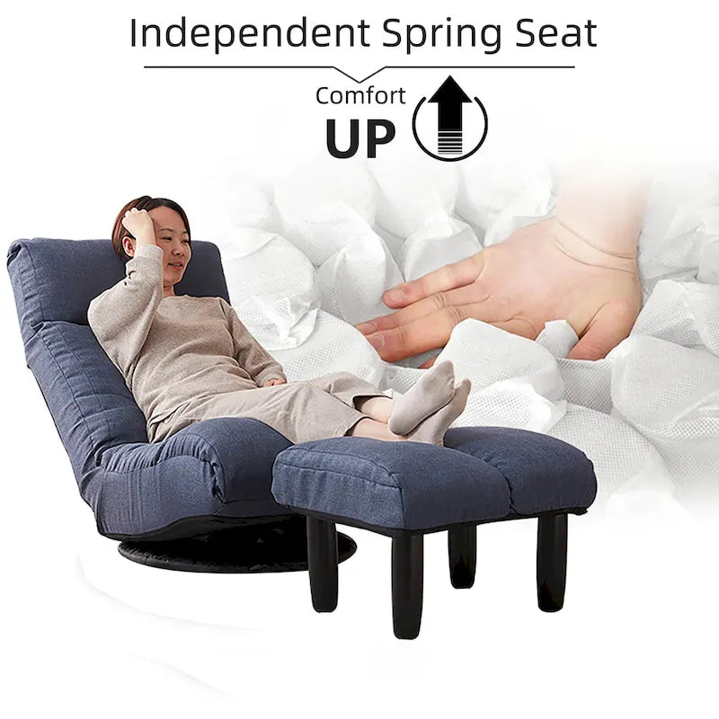 Navy Armless Swivel Recliner with Ottoman, Adjustable Headrest, Backrest