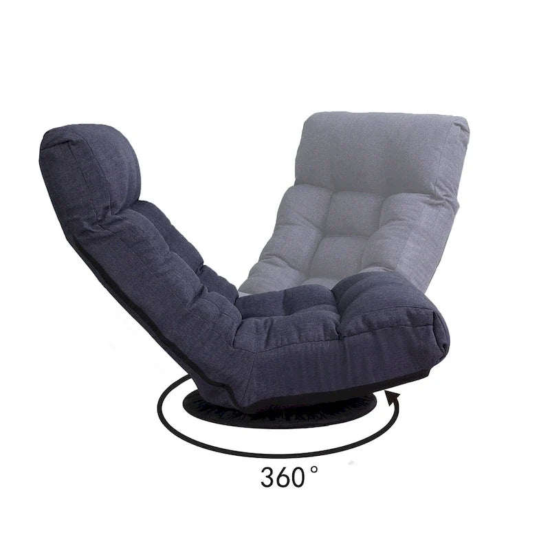 Navy Armless Swivel Recliner with Ottoman, Adjustable Headrest, Backrest