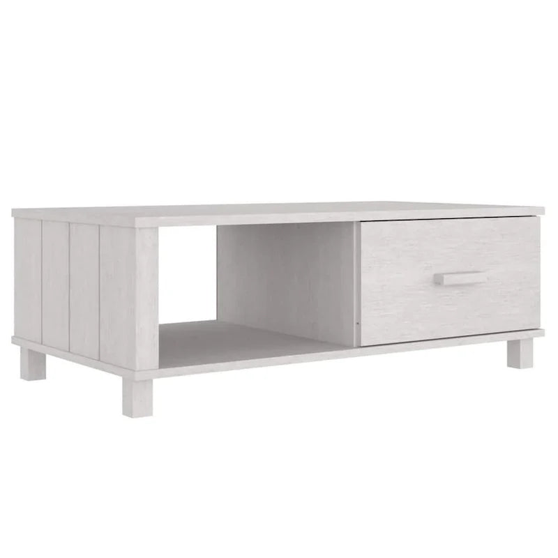 Coffee Table, Rectangular, Storage Drawer, White Solid Pine Wood