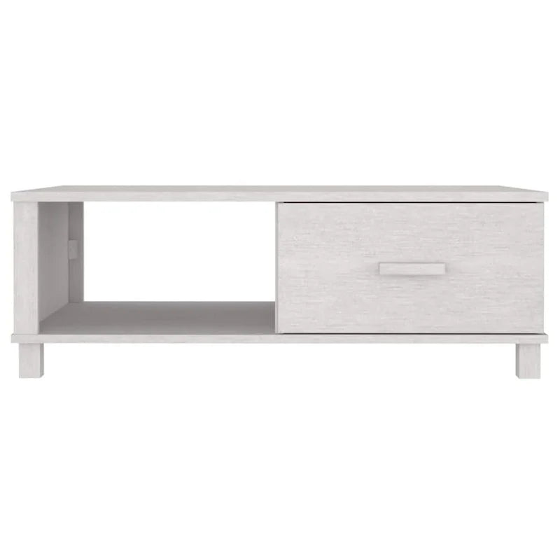 Coffee Table, Rectangular, Storage Drawer, White Solid Pine Wood