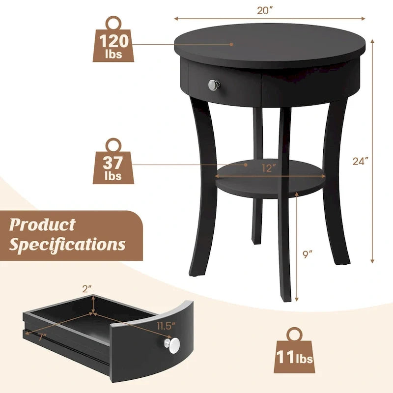 Side Table Round Nightstand