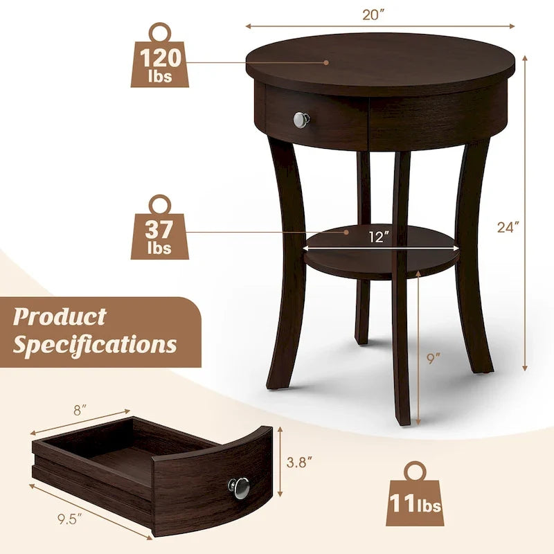 Side Table Round Nightstand