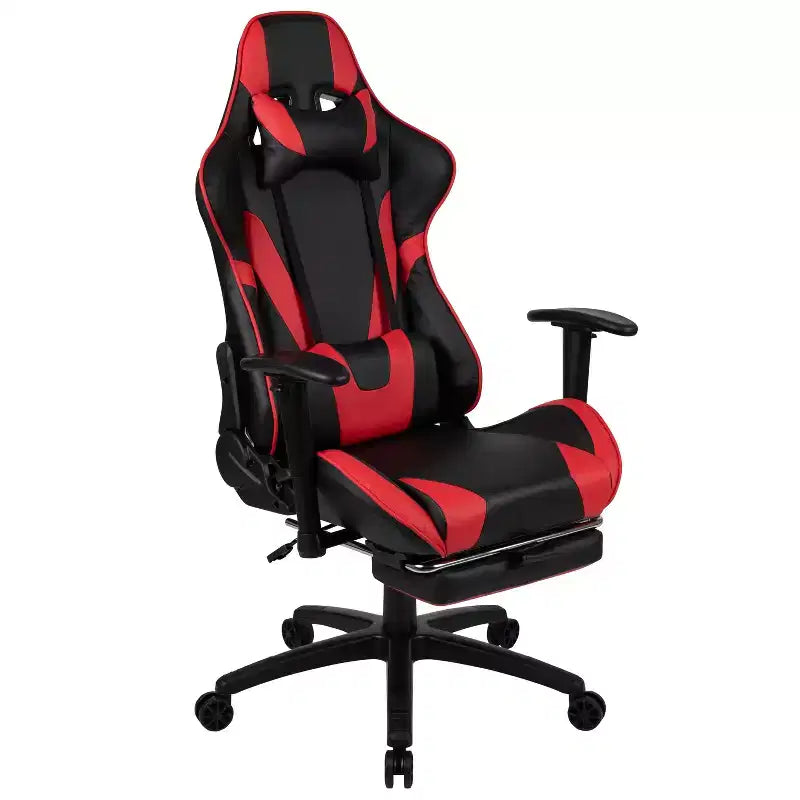 BlackArc Faux Leather Reclining Gaming Chair - Height Adjustable Pivot Arms, Pull-Out Footrest, Headrest & Lumbar Pillows