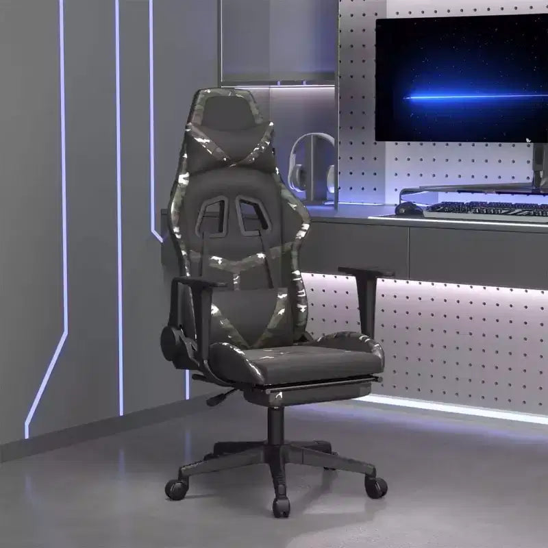 Gaming Chair with Footrest, Black and Camouflage, Faux Leather