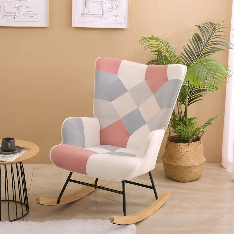 Fotel bujany z tkaniny w stylu mid-century