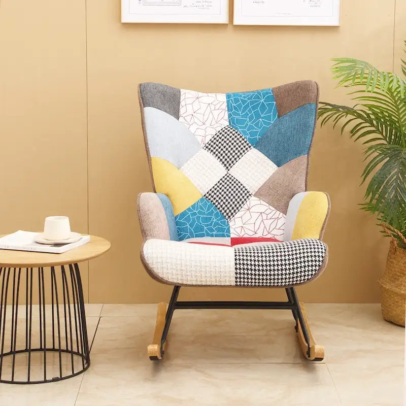 Fotel bujany z tkaniny w stylu mid-century
