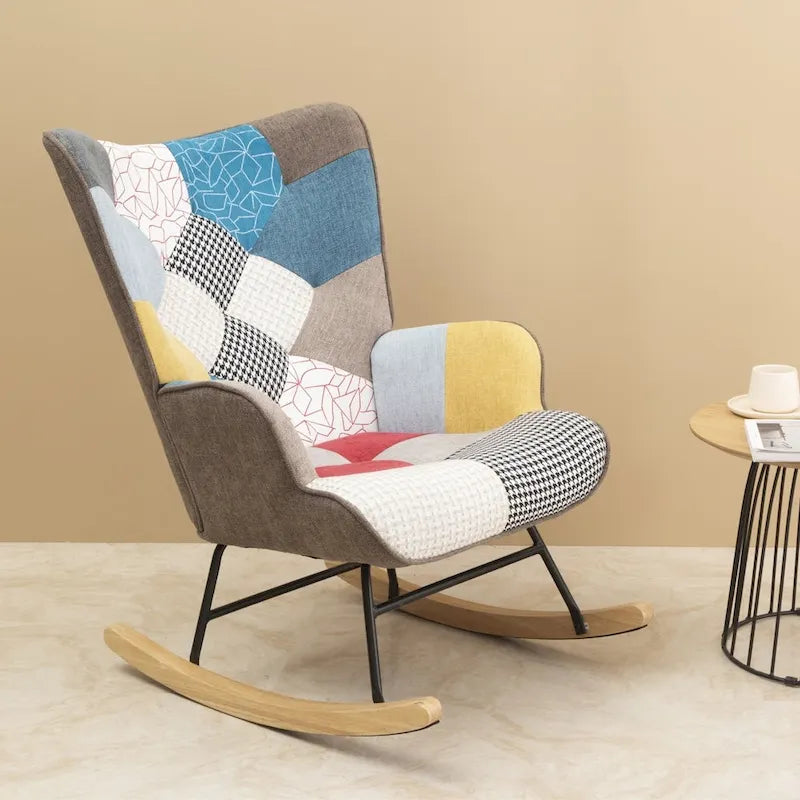 Fotel bujany z tkaniny w stylu mid-century