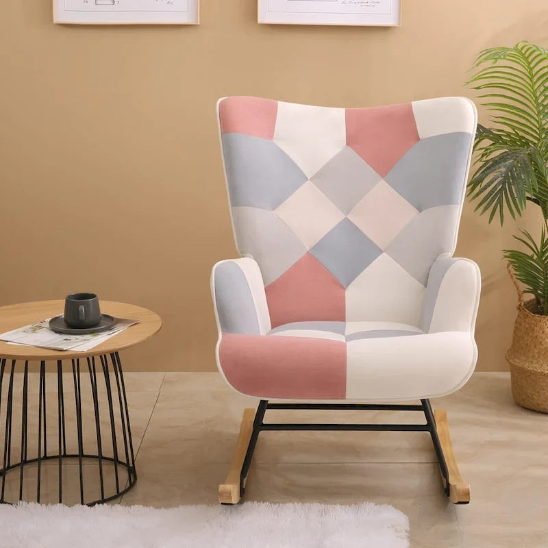 Fotel bujany z tkaniny w stylu mid-century