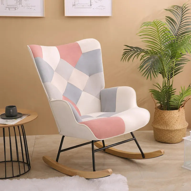 Fotel bujany z tkaniny w stylu mid-century