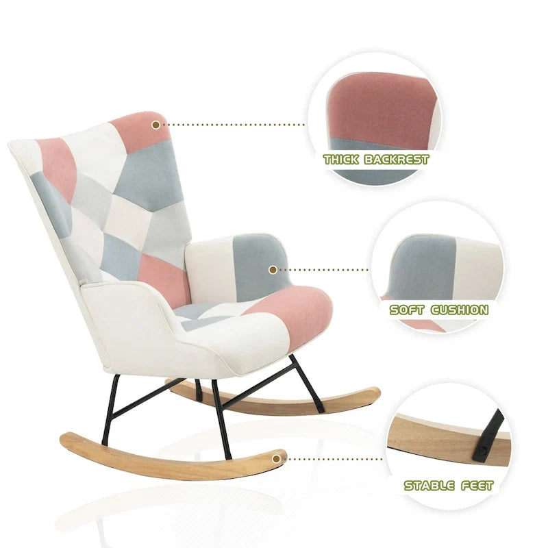 Fotel bujany z tkaniny w stylu mid-century