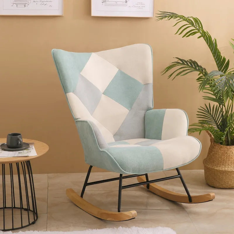 Fotel bujany z tkaniny w stylu mid-century