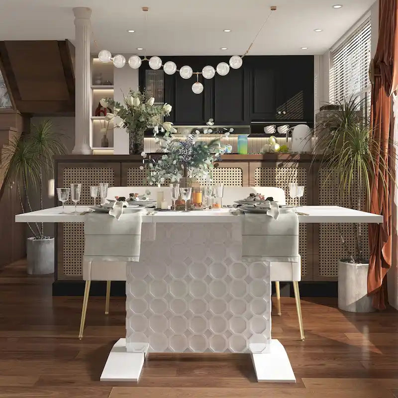 Glossy Wood Extendable Dining Table for 6 People