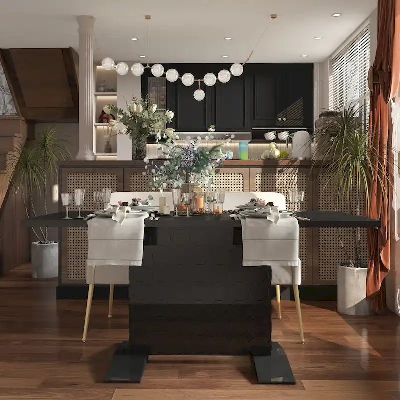 Glossy Wood Extendable Dining Table for 6 People