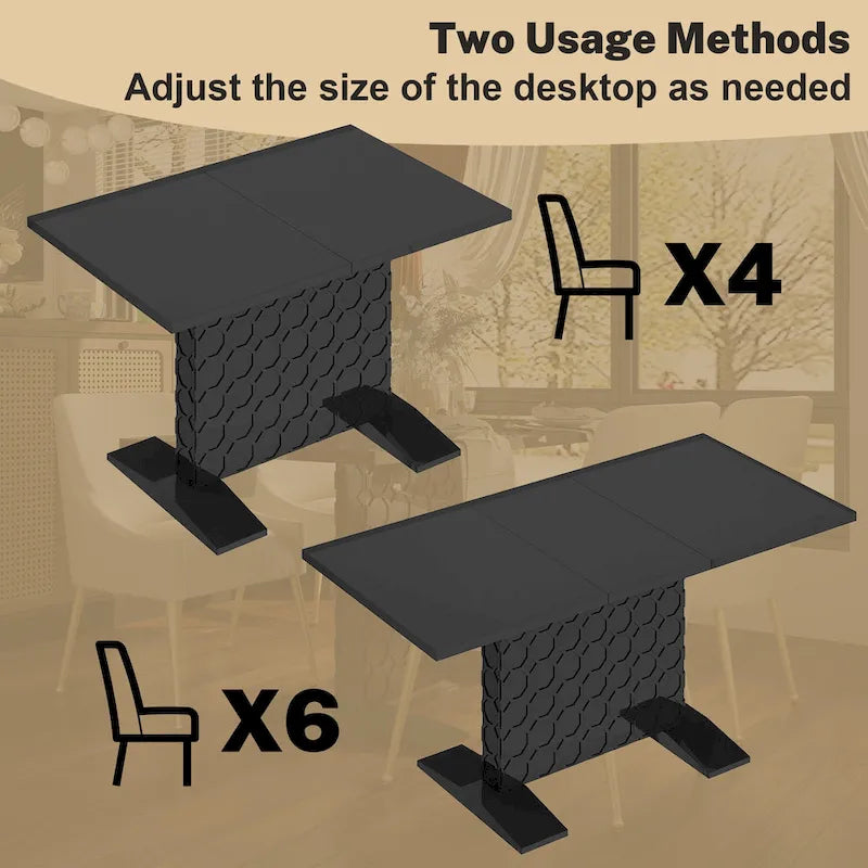 Glossy Wood Extendable Dining Table for 6 People