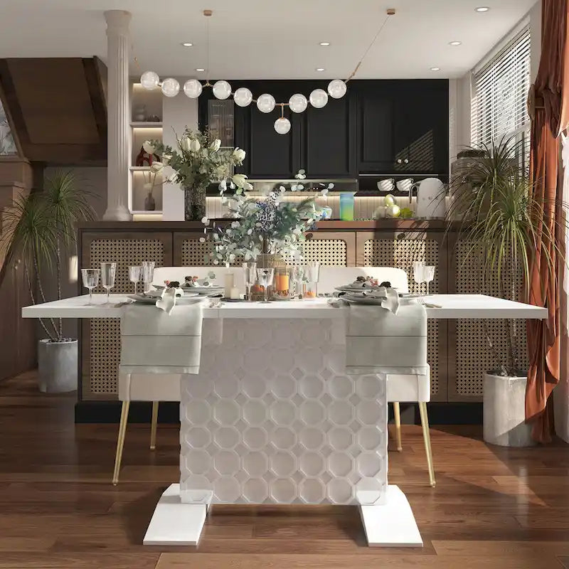 Glossy Wood Extendable Dining Table for 6 People