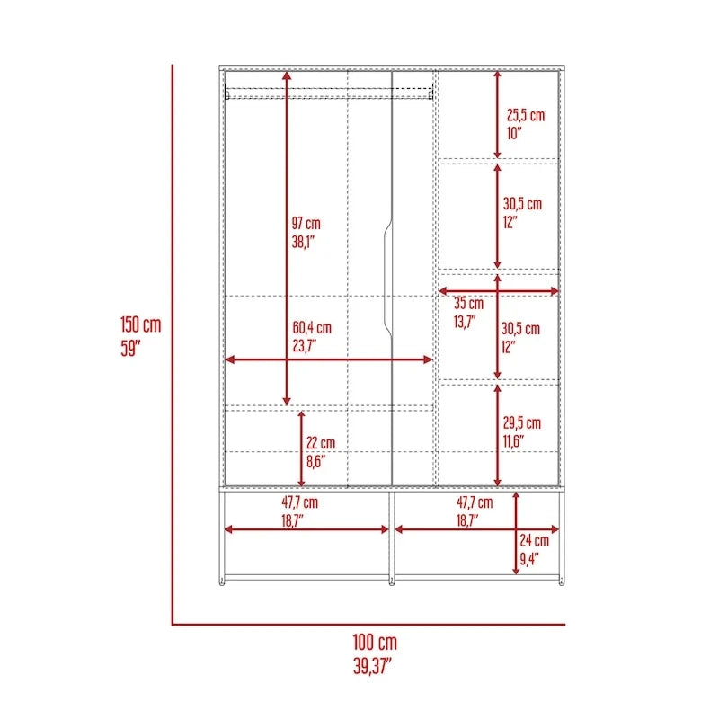Furniture Double Armoire with Hanging Rod