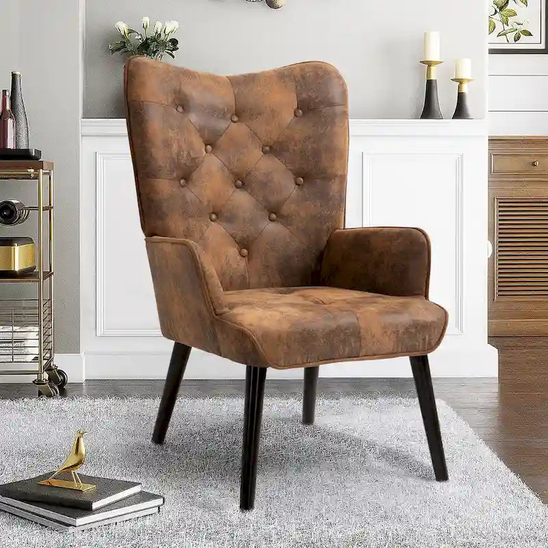AVAWING Rustic Accent Chair with Arms Tufted Button Wingback