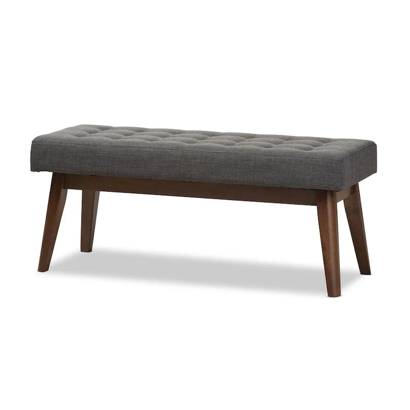 Mid-Century Fabric Button-Tufted Bench