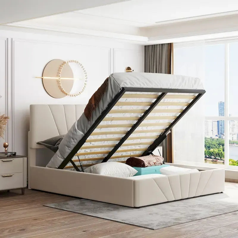 Upholstered Platform Bed with a Hydraulic Storage System