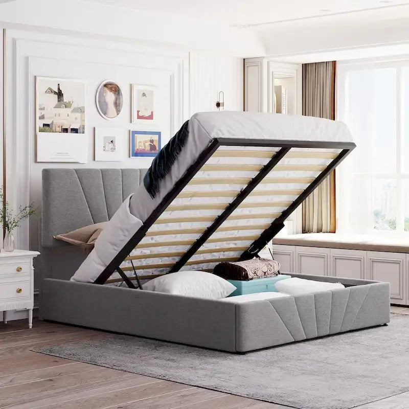 Upholstered Platform Bed with a Hydraulic Storage System