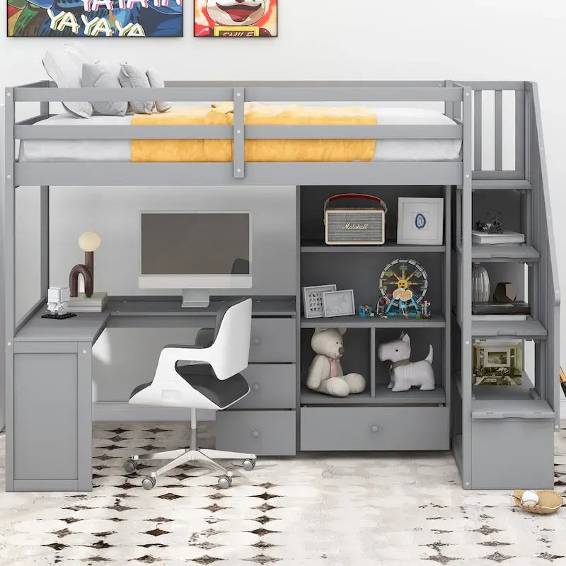 Twin Size Loft Bed Gray