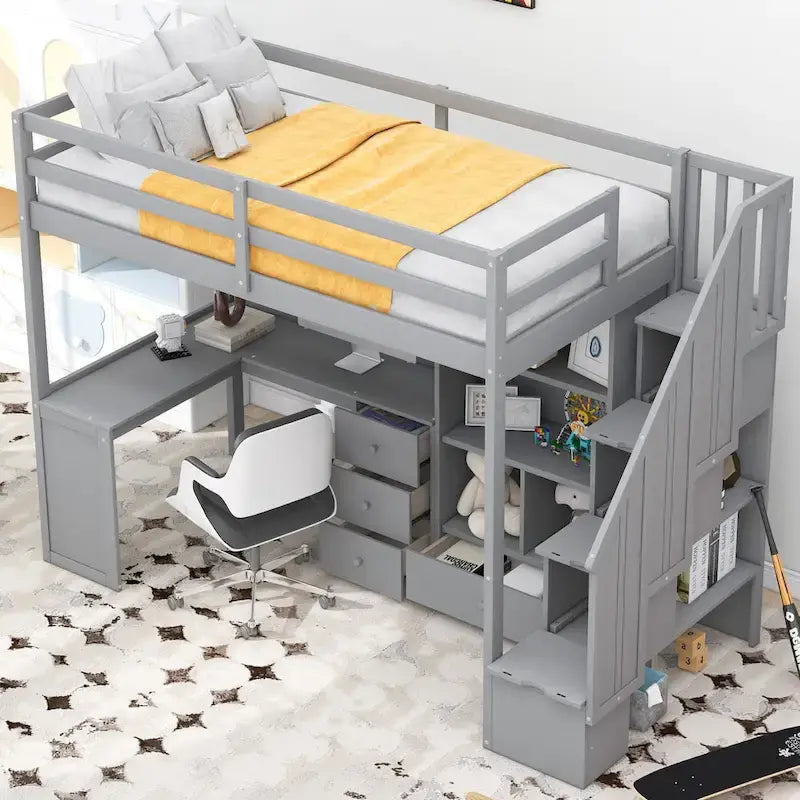 Twin Size Loft Bed Gray
