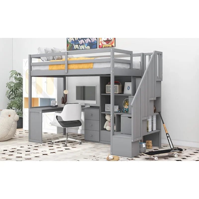 Twin Size Loft Bed Gray