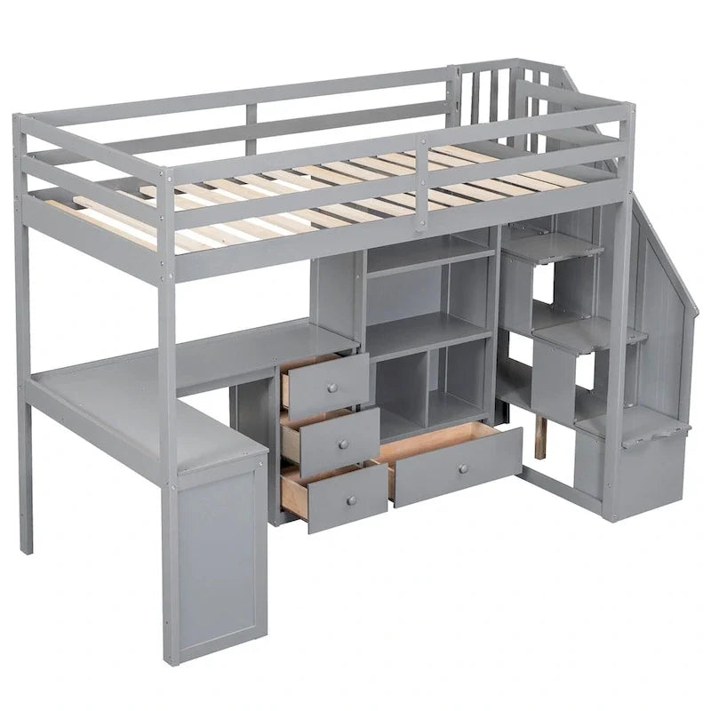 Twin Size Loft Bed Gray