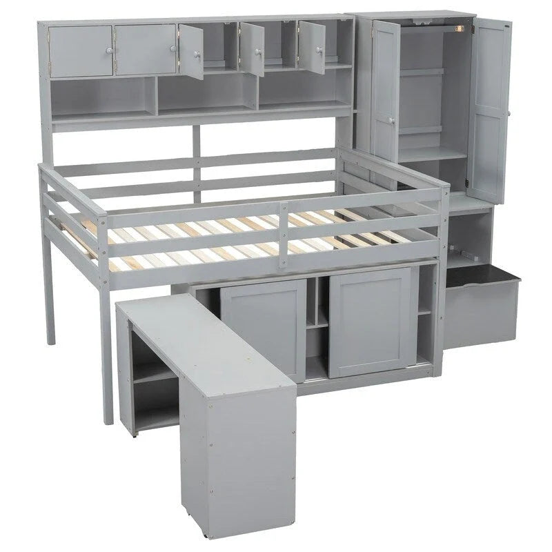 Wooden Loft Bed Big Storage